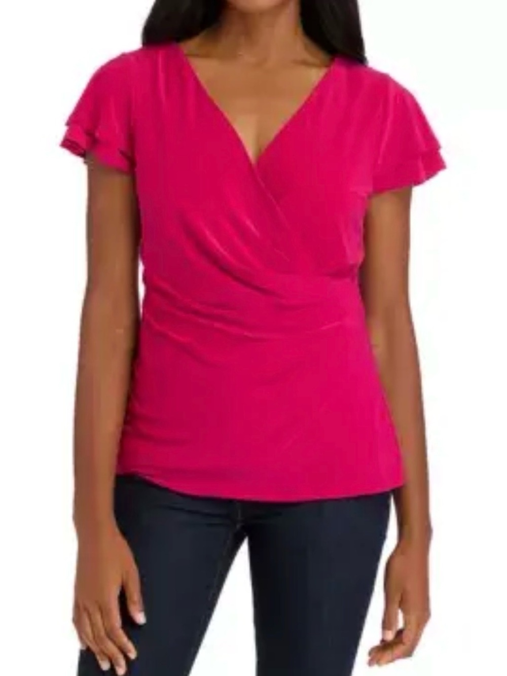 Vince Camuto Fuchsia Surplice Flutter Sleeve Top